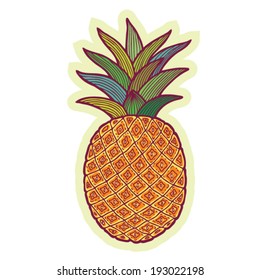 Hand drawn pineapple cartoon vector.