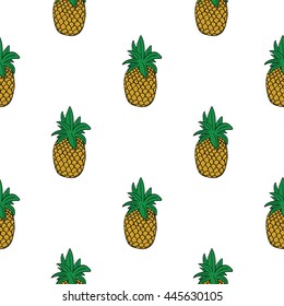 Hand drawn pineapple doodle seamless pattern on white background