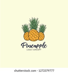 Hand Drawn Pineapple fruit logo. Vector illustrations for food and drink, restaurant and bar, menu, fruit market. 