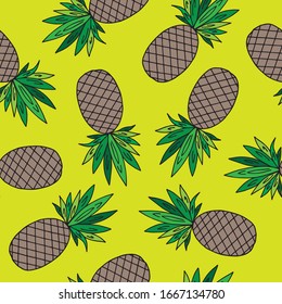 Hand drawn pineapple fruit seamless pattern. Vector illustration.