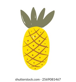 Hand drawn pineapple with green leaves showcasing vibrant yellow color and distinctive texture isolated on white background vector illustration