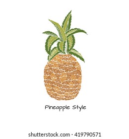 Hand drawn pineapple icon. Tropical background.Pineapple fruit illustration. Exotic template 