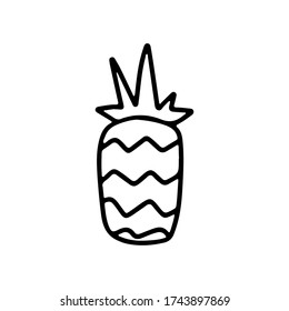 Handgezogene Ananas auf weißem Grund isoliert. Das Symbol für frisches Obst. Vector Konturbild im Doodle-Stil. Design für Karte, Banner, Logo, Druck