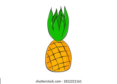 A hand drawn pineapple isolated on white background. Unique style, good for projects.