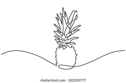 Hand drawn pineapple. Line contour drawing icon. One continuous drawn line of pineapple drawn from the hand a picture of the silhouette. Line art. tropical fruit pineapple. Ananas vector drawing.