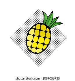 Hand drawn pineapple on the dot pattern. Vector illustration isolated on the white background.
