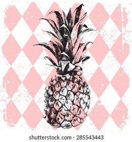 hand drawn pineapple on rhombus background