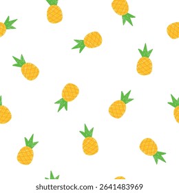 Hand drawn pineapple on white background, vector seamless pattern. Design for fabric, gift wrapping paper, clothes, textile, surface textures, scrapbook. Vector illustration.