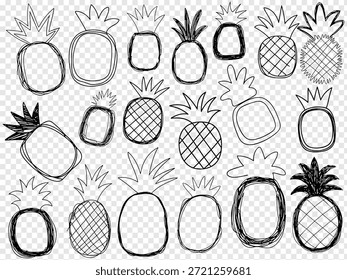 Hand drawn Pineapple Outlines Collection Set