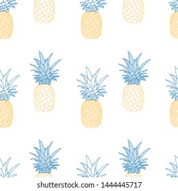 Hand drawn pineapple seamless pattern. Isolated.