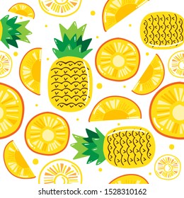 Hand drawn pineapple seamless pattern isolated on white background. Vector illustation.