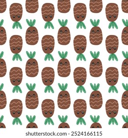 Hand drawn pineapple seamless pattern. Vector illustration on a white background