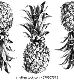 Hand drawn pineapple seamless pattern