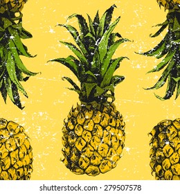 Hand drawn pineapple seamless pattern