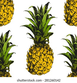 Hand drawn pineapple seamless pattern