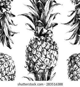 Hand drawn pineapple seamless pattern