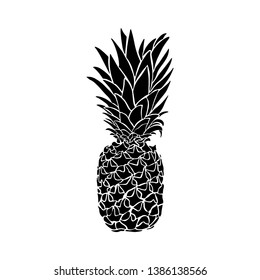 Hand Drawn pineapple shilloutte. Tropical fruit isolated on white background. Black and white print of pineapple svg
