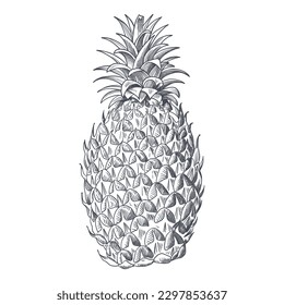 Hand drawn pineapple sketch realistic black and white vector