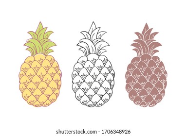 Hand drawn pineapple, sketch style and summer colors for menu and fabric 