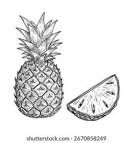 Hand Drawn Pineapple and Slice Sketch Illustration
