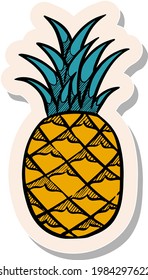 Piña dibujada a mano en ilustración vectorial de estilo pegatina