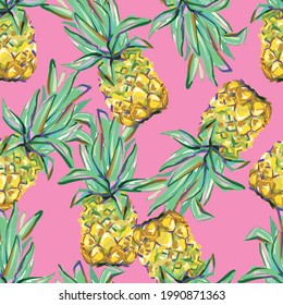 Hand drawn pineapple tropical vector illustration seamless