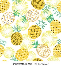 Hand drawn pineapples vector seamless pattern on white background