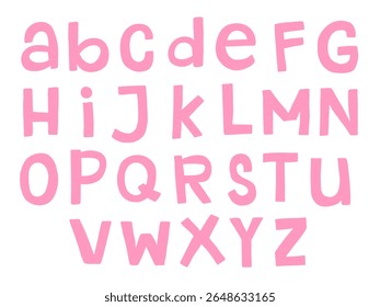 Hand Drawn Pink Alphabet Character Set. A playful collection of hand drawn flat style pink letters including all uppercase and lowercase form in a rounded cartoon style perfect for projects typography