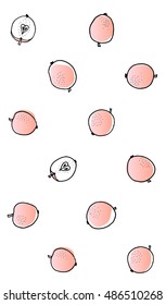 Hand drawn pink apples  seamless vector pattern.