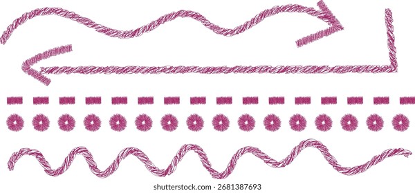 Hand Drawn Pink Arrows and Lines Set on White Background