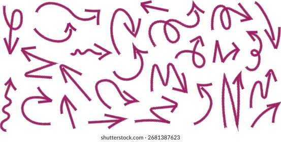 Hand Drawn Pink Arrows Vector Illustration on White Background for Design