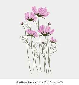 Hand drawn pink blooming set collection flowers bouquet spring flower