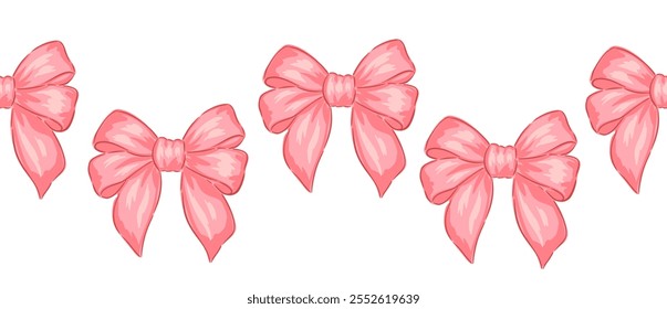 Hand drawn pink bows, decorative border for crafting or gift wrapping purposes vector illustration