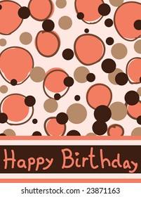 Hand drawn pink and brown dotted birthday card with handwritten greeting