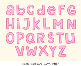 Hand Drawn Pink Bubble Alphabet Letter. A full set of 26 hand drawn alphabet letters in rounded bubble style outlined in pink featuring cartoon energy. Perfect for kids designs and fun typography