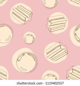 Hand drawn pink bubble gum seamless pattern with burst. Sweet candy background. Vector illustration