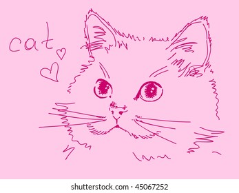 Hand drawn pink cat