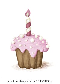 Hand drawn pink celebration muffin