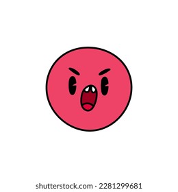 Hand drawn pink circle doodle isolated on white background. 70s style character, cute kawaii figures.