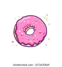 Hand drawn pink color sweet donut. Sketch style vector art. Doodle illustration.