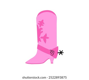 Hand drawn pink cowboy boot. Vector illustration in flat style.