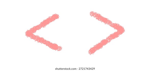 Colchetes de giz de cera rosa desenhados à mão em estilo de esboço. Elemento de pontuação em giz com fonte pastel e detalhe de símbolo. Marca de colchete artístico para fonte rosa criativa e decoração de pontuação.