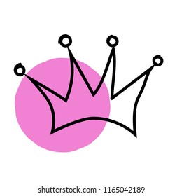 Hand drawn pink crown on a white background