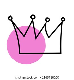 Hand drawn pink crown on a white background