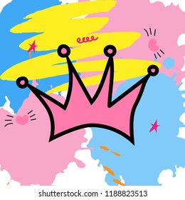 Hand drawn pink crown on a white background