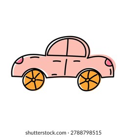 Hand drawn pink doodle car with bold outlines and cheerful vibe
