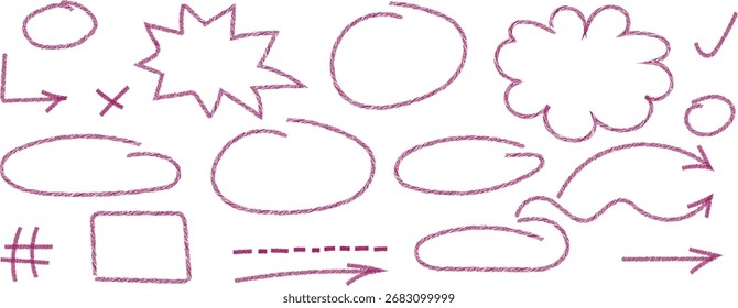 Elementos de Doodle rosa dibujado a mano para el diseño y la decoración en blanco