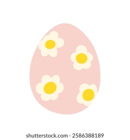 Hand drawn pink Easter egg adorned with white flowers and yellow centers for spring celebrations vector illustration