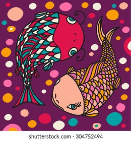 Hand drawn pink fish