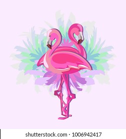 Hand Drawn Pink Flamingo Vector Illustration, Summer Print Design on t-shirt